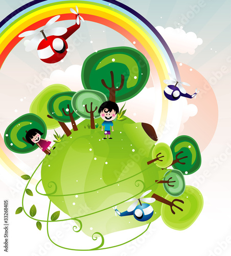 fantasy landscape with kids vector
