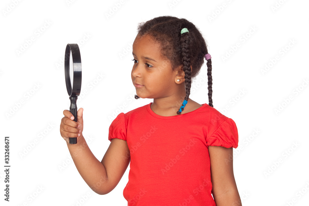 African little girl looking through magnifying-glass African little girl looking through magnifying-glass