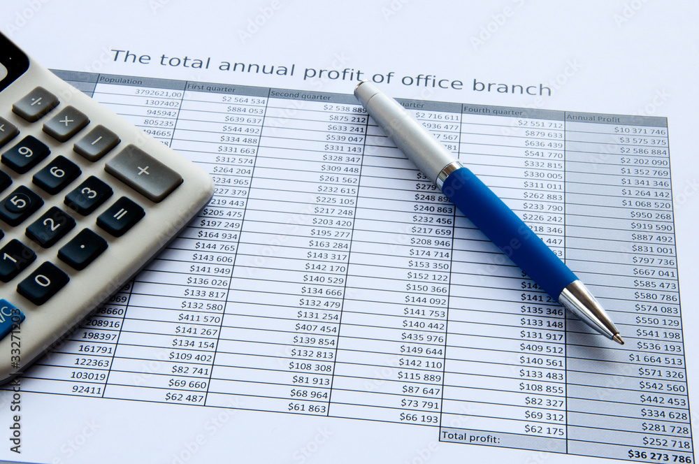 Ball pen, the calculator, documents Ball pen, the calculator, documents