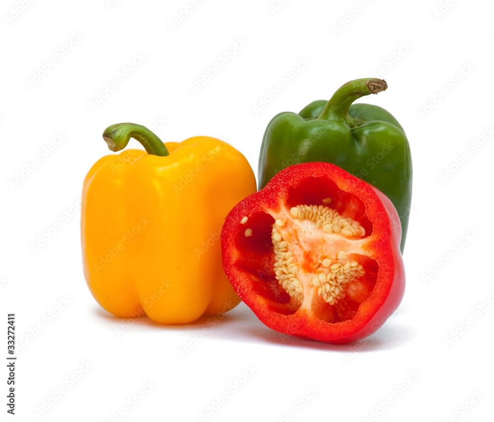 Three sweet peppers in yellow, red and green color Three sweet peppers in yellow, red and green color