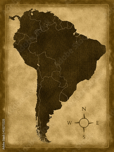 Map of South America on the old background photo