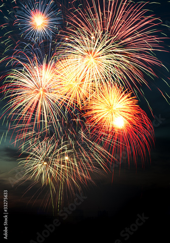 Brightly colorful fireworks  in the night sky