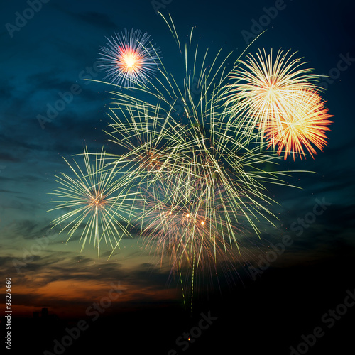 Brightly colorful fireworks  in the night sky