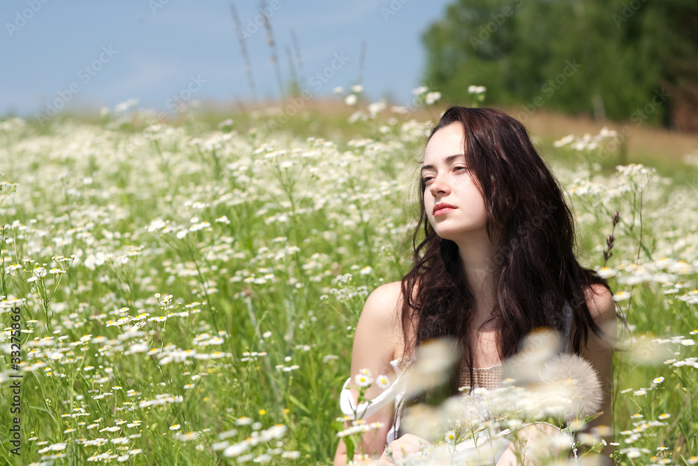 Beauty young girl on the summer meadow, Female portrait Beauty young girl on the summer meadow, Female portrait