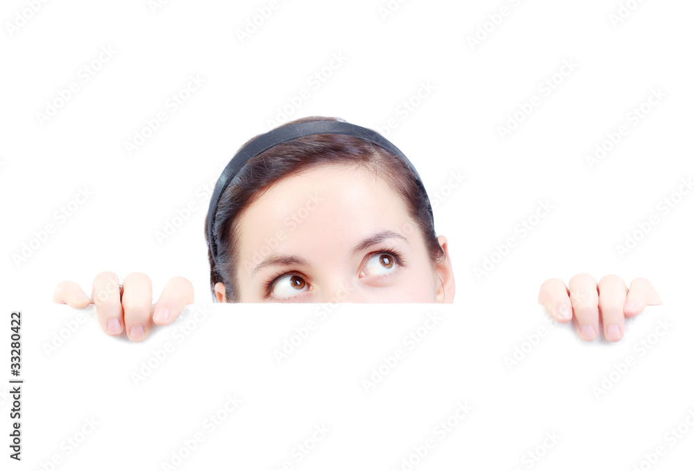 girl behind a white panel girl behind a white panel