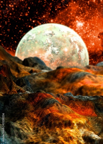 Alien planet and moon