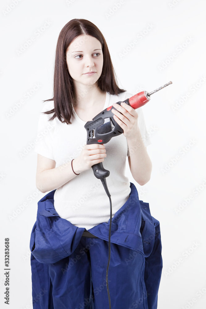 Azubi Frau mit Bohrmaschine Azubi Frau mit Bohrmaschine