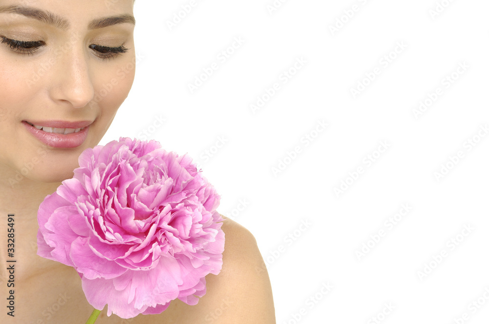 beauty with pink tree-peony flower