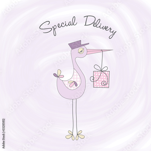 welcome baby card with stork