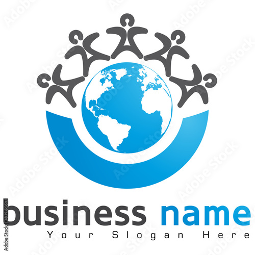 logo business, planète et groupe de personne