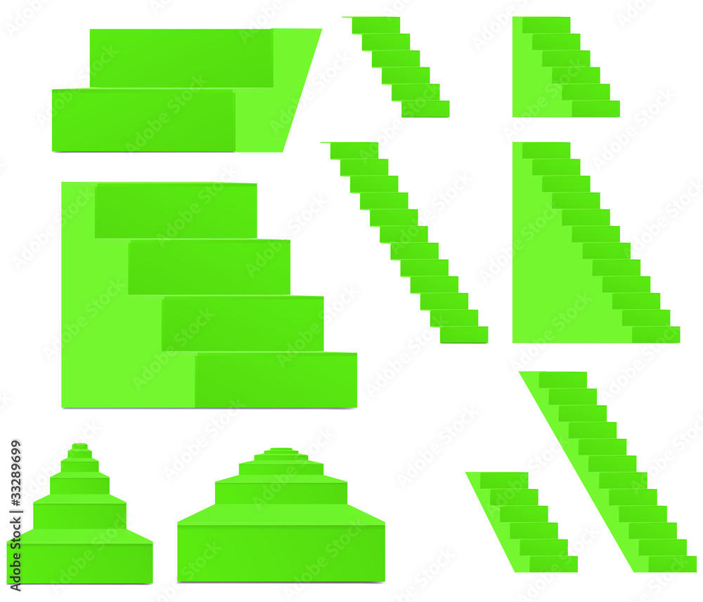 set of green vector staircase isolated on white set of green vector staircase isolated on white