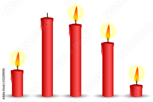 set of red candle isolated on white background
