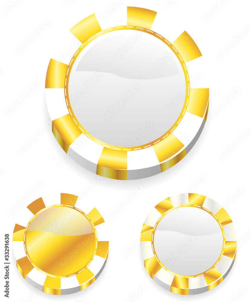 set of blank gold casino chips isolated on white set of blank gold casino chips isolated on white