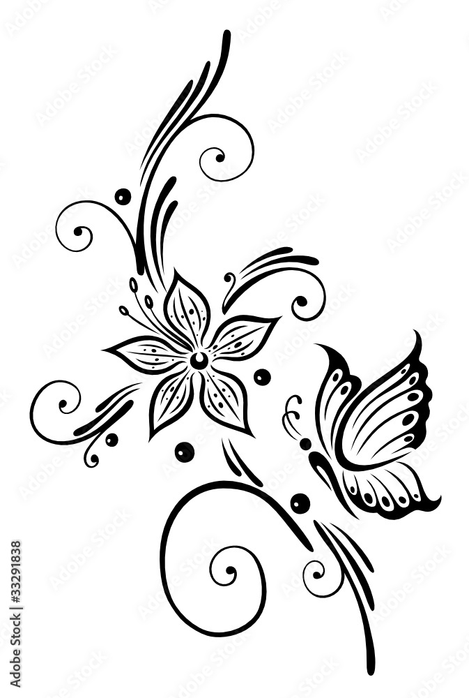 Ranke, flora, Blumen, Blüten, filigran, vector, schwarz Ranke, flora, Blumen, Blüten, filigran, vector, schwarz