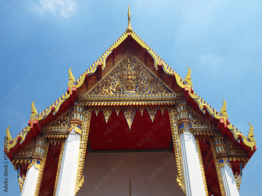 buddhist church roof in bangkok thailand