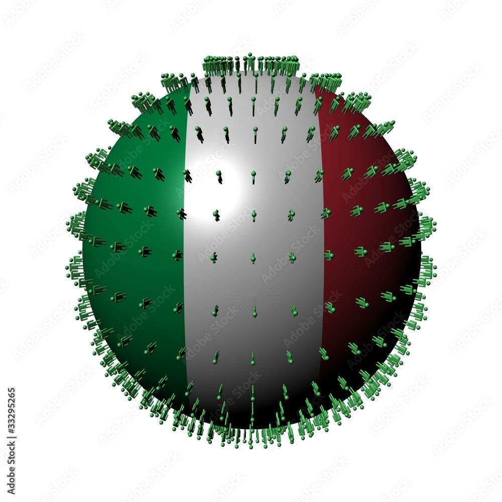 Italian flag sphere surrounded by people illustration Italian flag sphere surrounded by people illustration