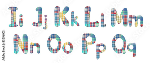 Collage alphabet letters I,J, K, L, M, N, O, P, Q