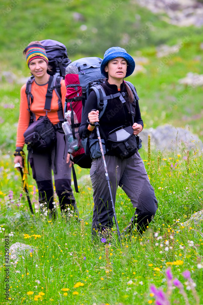 Hiker in Caucasus mountains Hiker in Caucasus mountains