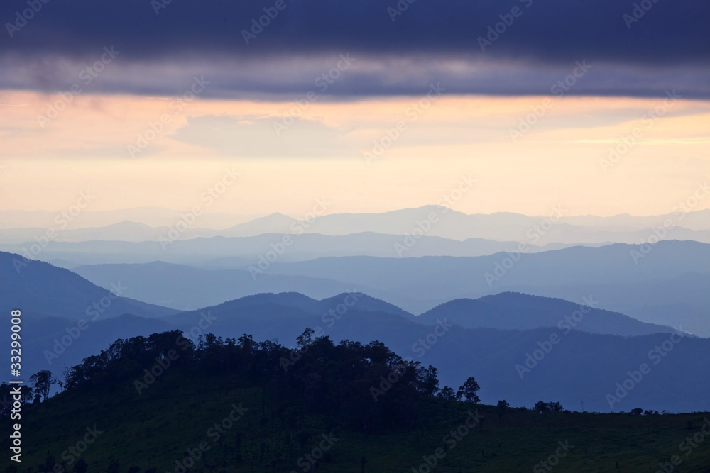 Blue sunset in the mountains