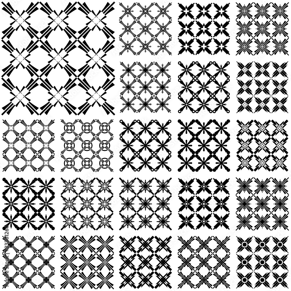 Seamless patterns. Designs set with cross elements.