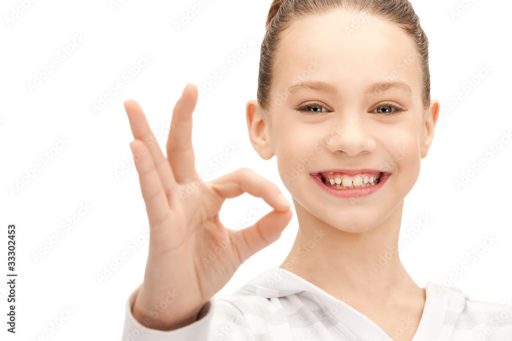 lovely teenage girl showing ok sign lovely teenage girl showing ok sign