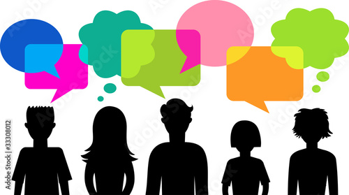 silhouette of young people with speech bubbles