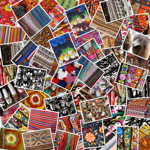 Colorful collage of ancient pictures on indian market
