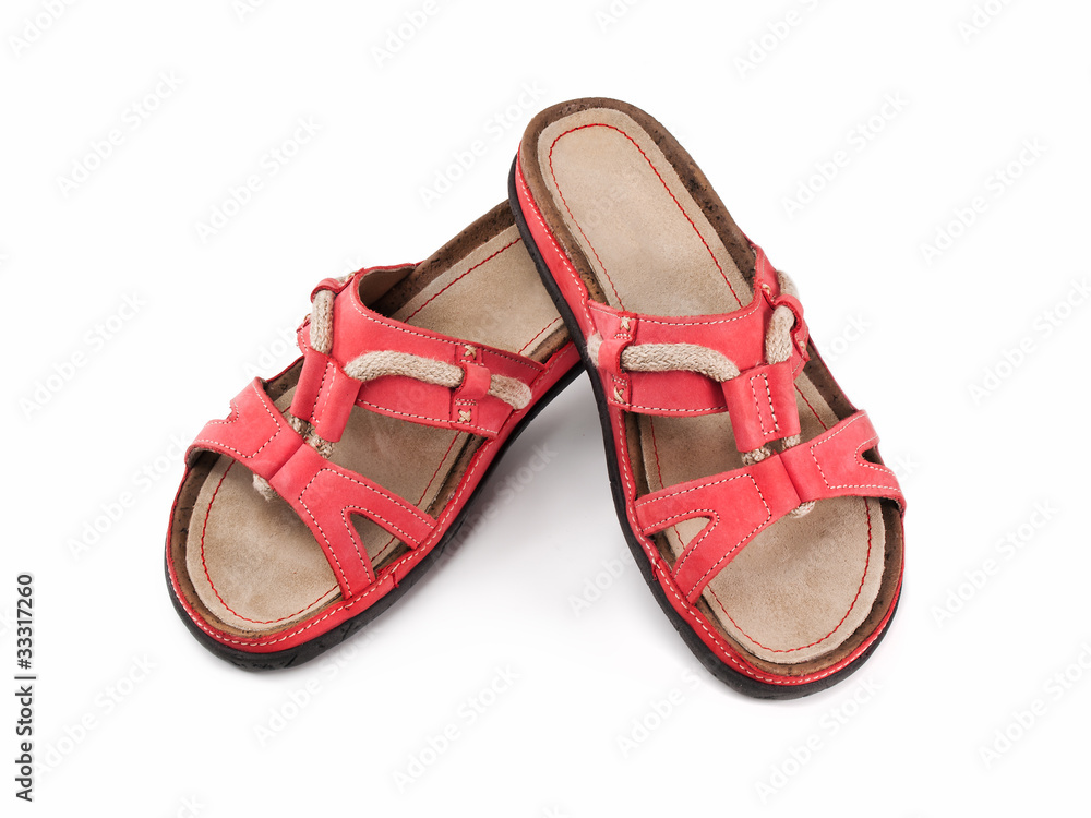 Leather flip flops isolated on white Leather flip flops isolated on white