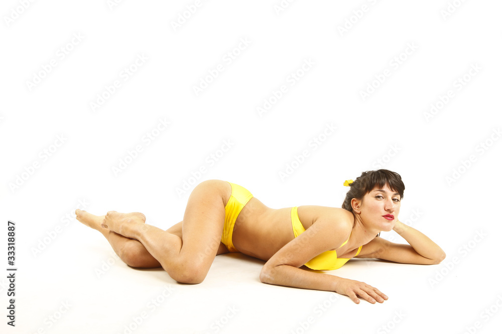 pin up girl in yellow swimsuit