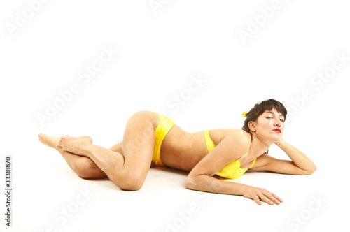 pin up girl in yellow swimsuit