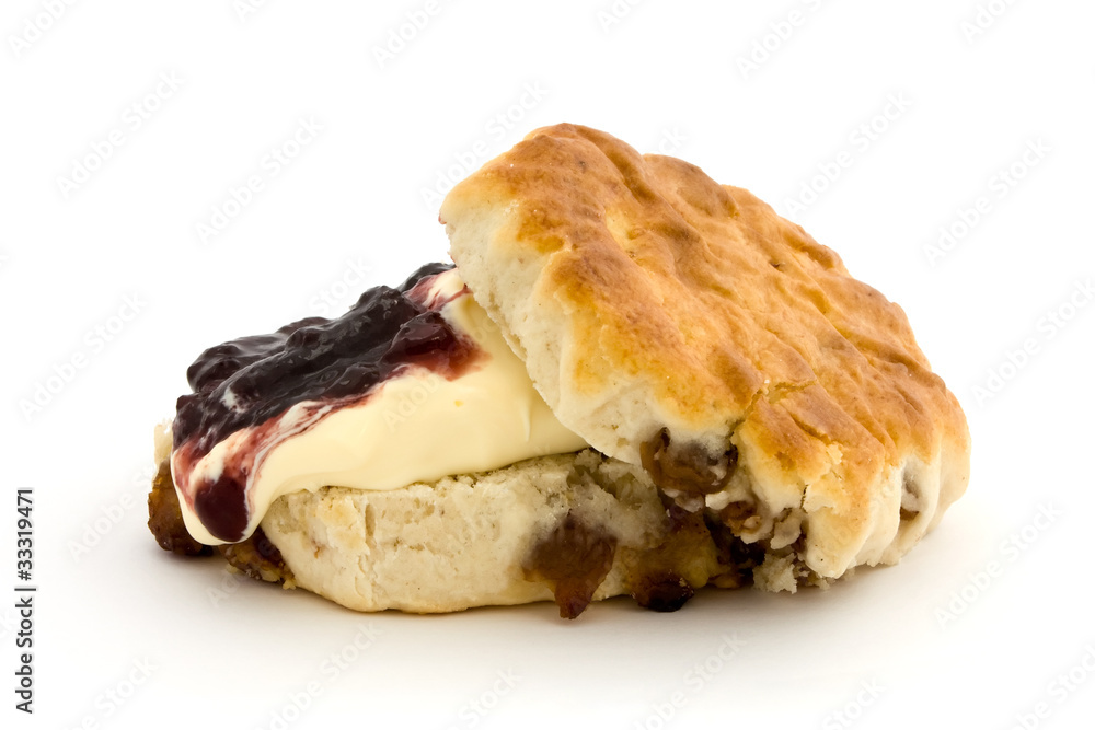 Fresh fruit scone with clotted cream and jam Fresh fruit scone with clotted cream and jam