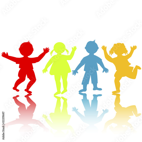 Colored children silhouettes playing