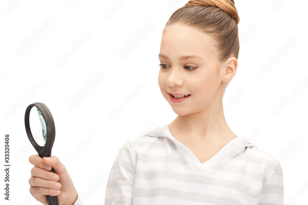 teenage girl with magnifying glass teenage girl with magnifying glass