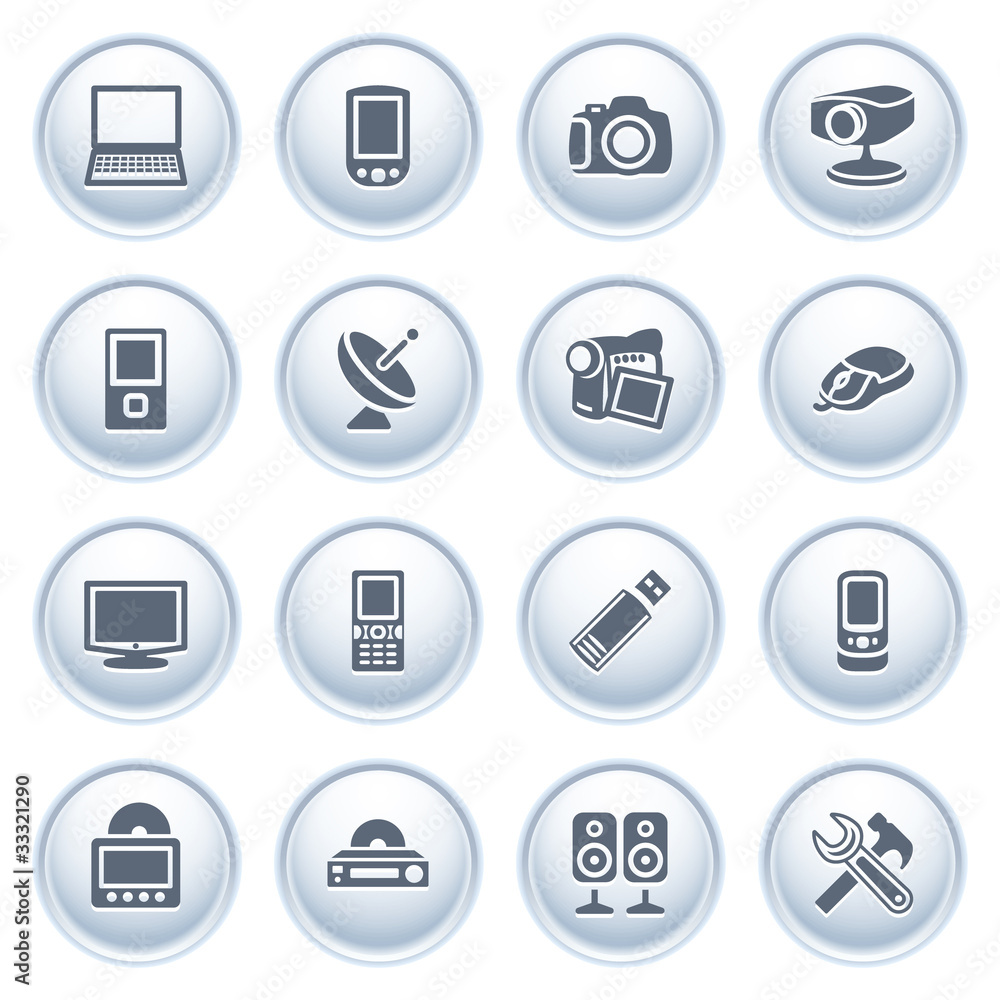 Electronics icons on buttons. Electronics icons on buttons.