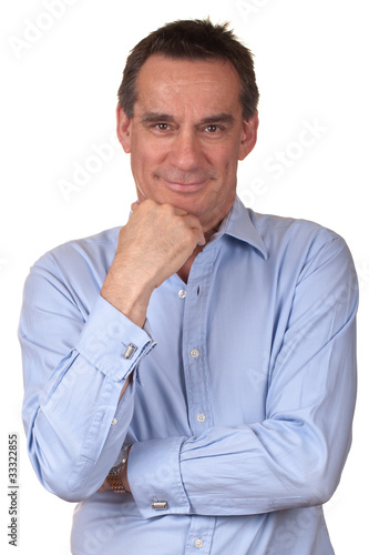 Attractive Smiling Middle Age Man in Blue Shirt