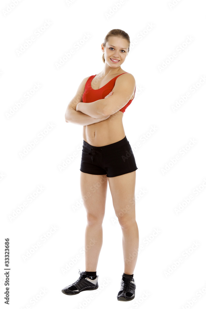 Smiling young sporty woman. Isolated over white background. Smiling young sporty woman. Isolated over white background.