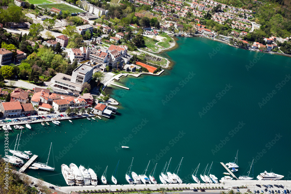 top view of the sea bay with yachts