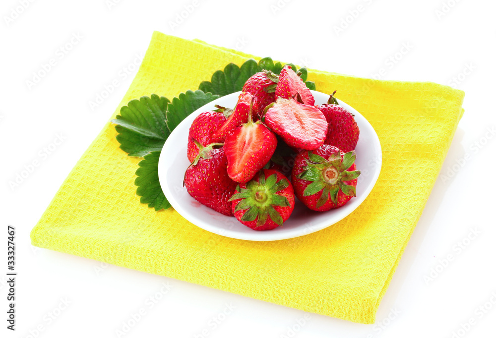 Many strawberries in plate isolated on white Many strawberries in plate isolated on white