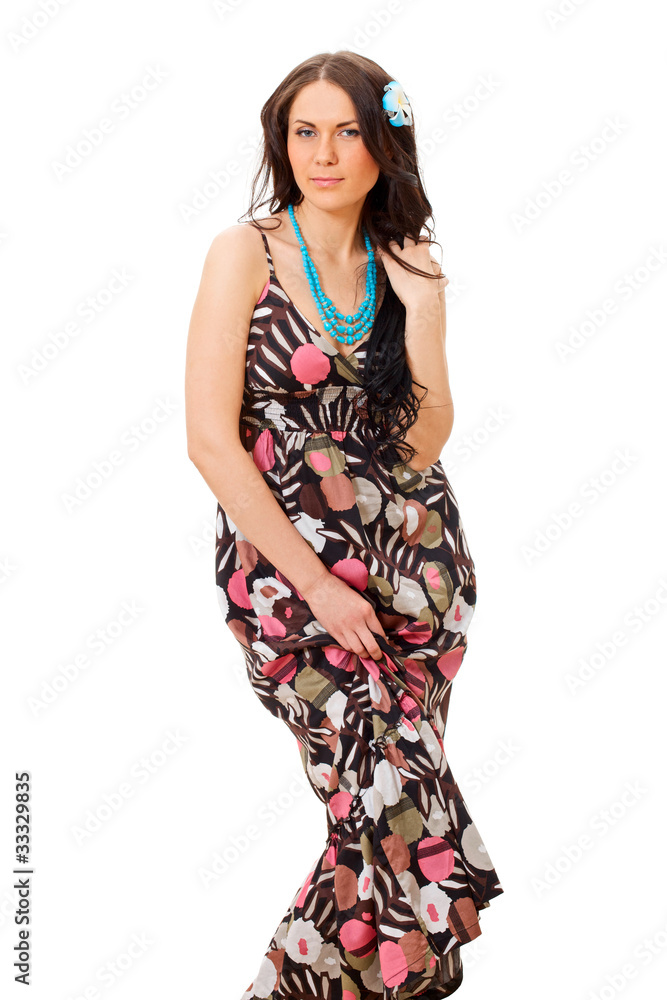 Pretty girl in sundress over white background Pretty girl in sundress over white background
