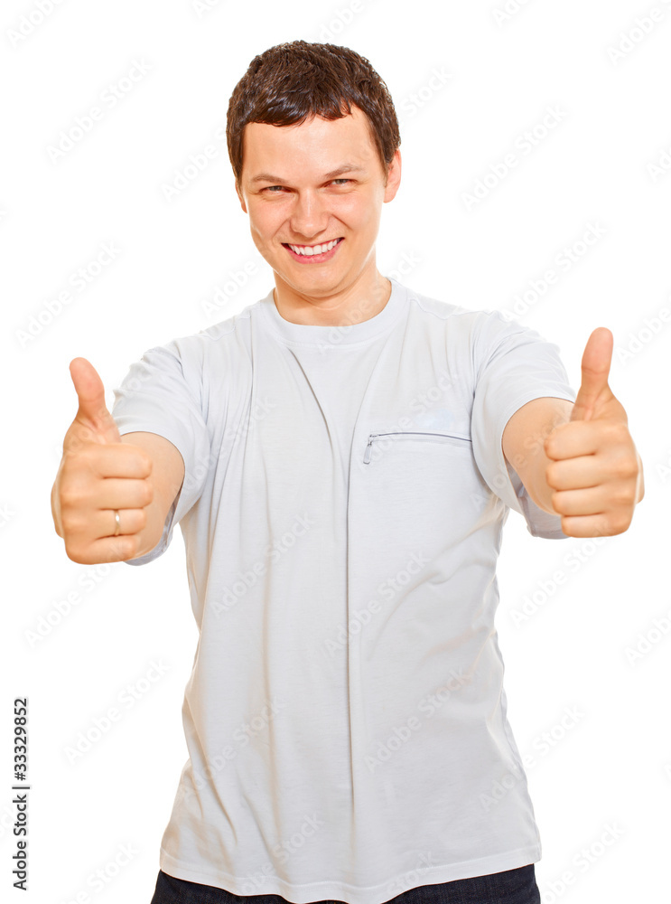 Smiling young man showing OK Smiling young man showing OK