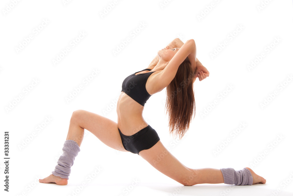 Αυτοκόλλητο Beautiful slim fitness woman stretching exercise