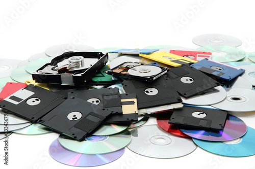 hard drive, floppy disc, and cd-rom