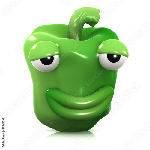 3d Green bell pepper looks happy