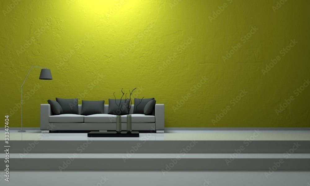 Obraz premium Sofa auf Treppe vor grüner Wand