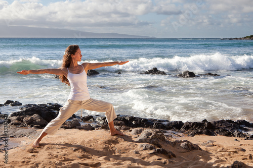 Yoga Warrior II Pose in Maui Hawaii