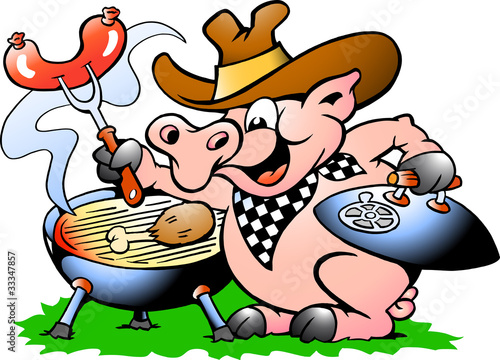 Pig standing and making BBQ photo