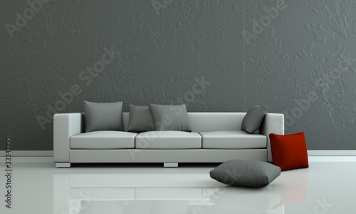 Wohndesign - Sofa mit rotem Kissen