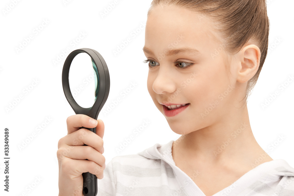 teenage girl with magnifying glass teenage girl with magnifying glass