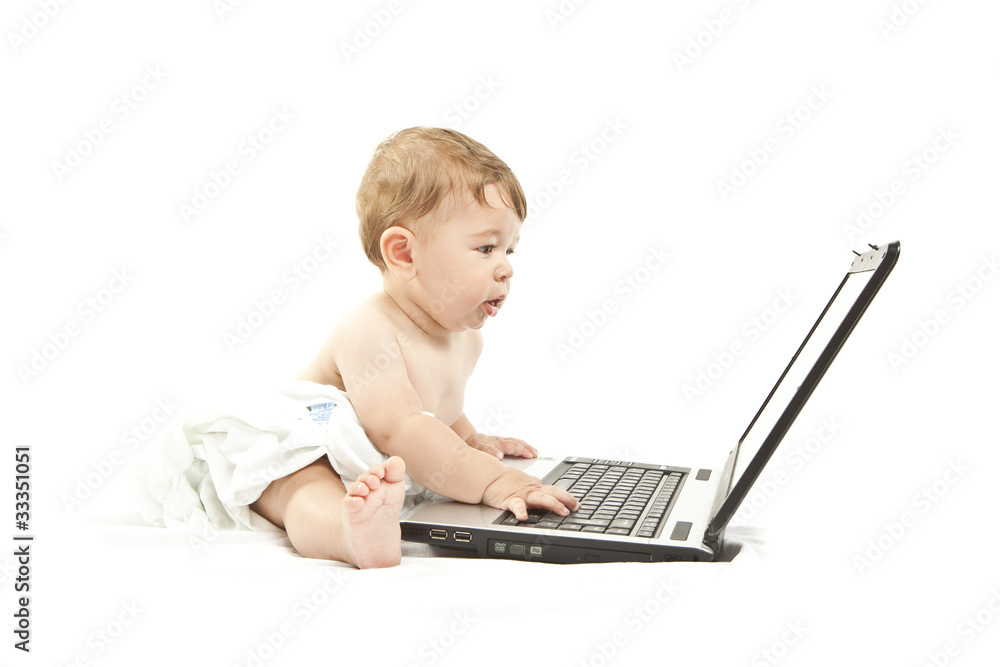 cute little baby using a pc cute little baby using a pc