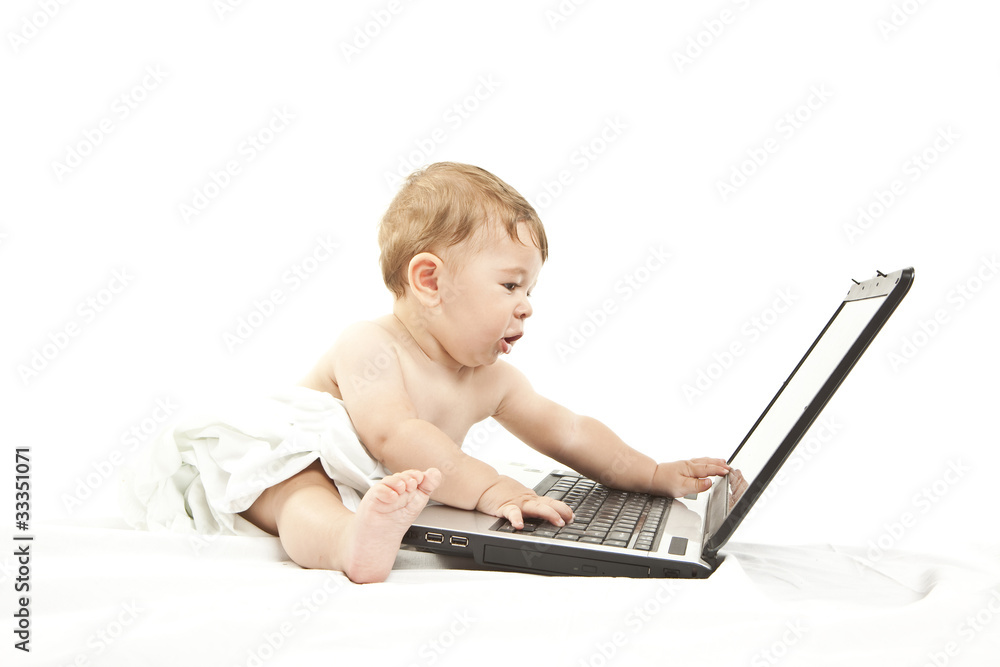 cute little baby using a pc cute little baby using a pc